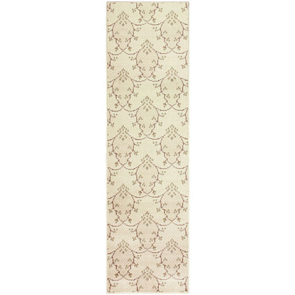8' Runner Beige Green And Brown Floral Stain Resistant Runner Rug