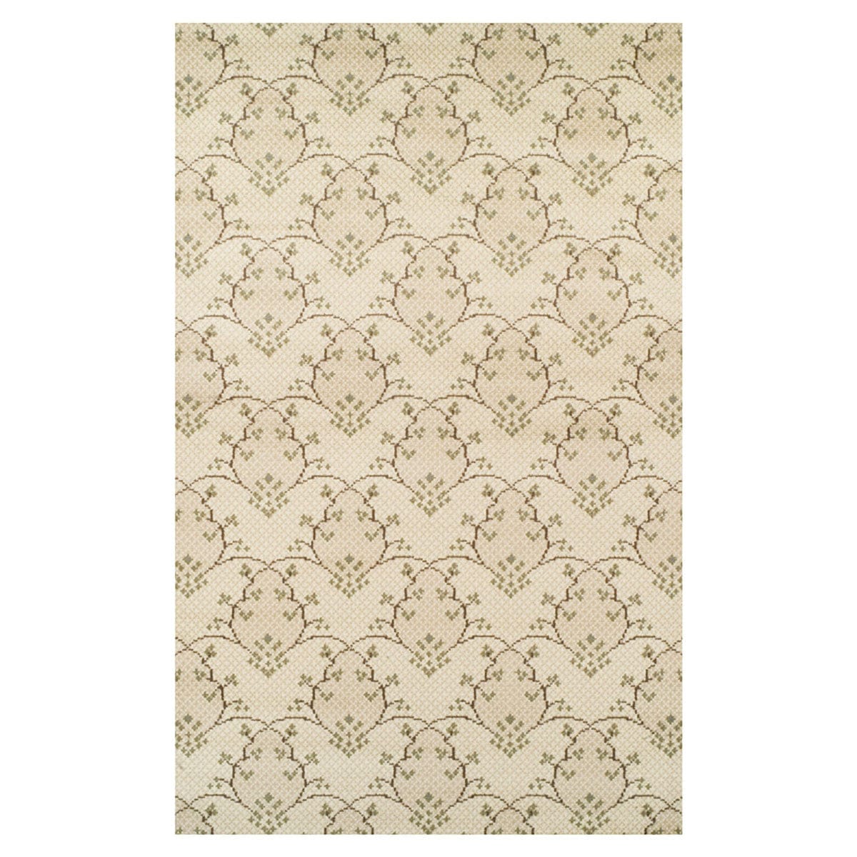 8' X 10' Beige Green And Brown Floral Vines Stain Resistant Area Rug