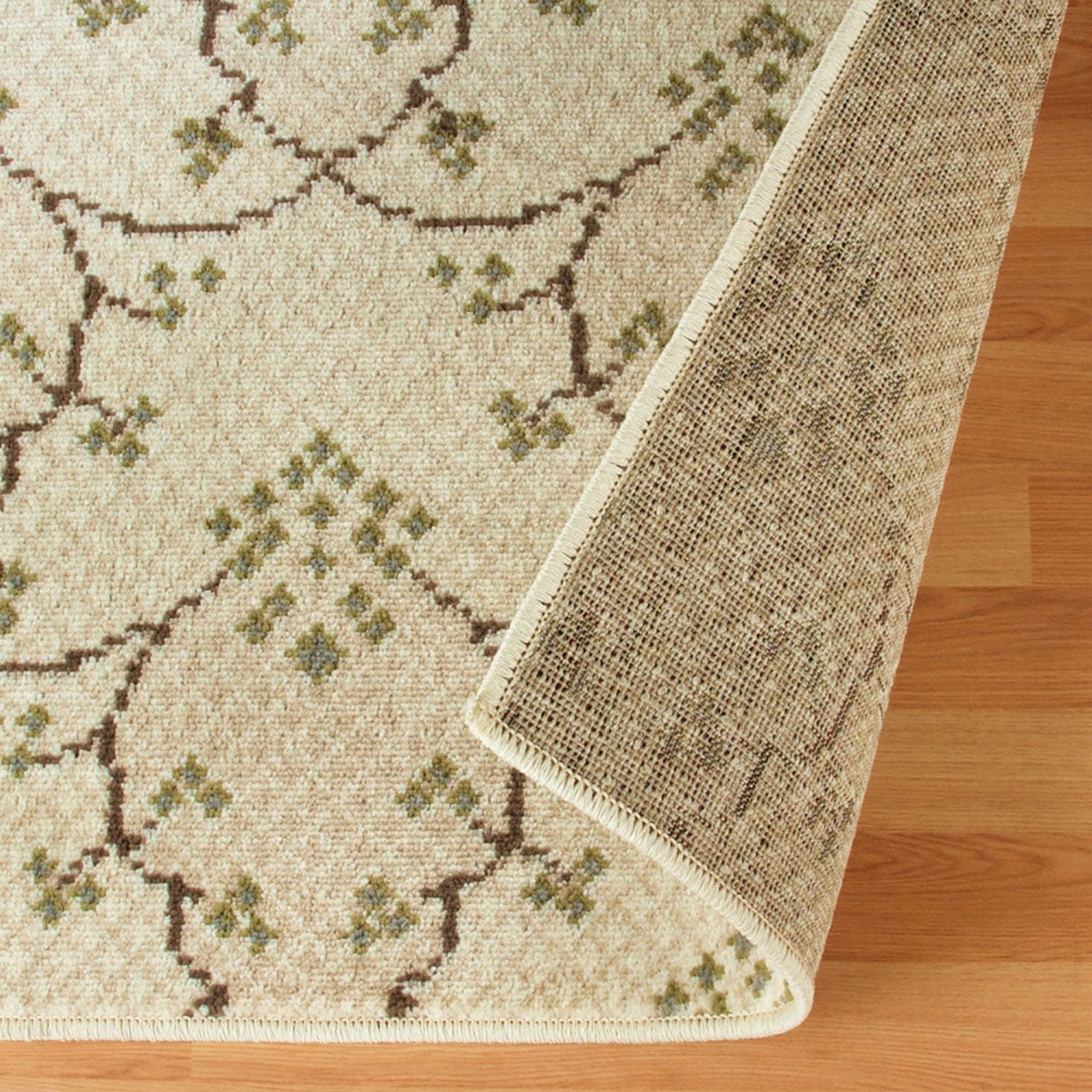 8' X 10' Beige Green And Brown Floral Vines Stain Resistant Area Rug