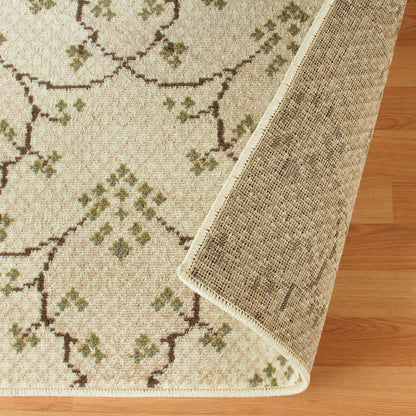 8' X 10' Beige Green And Brown Floral Vines Stain Resistant Area Rug