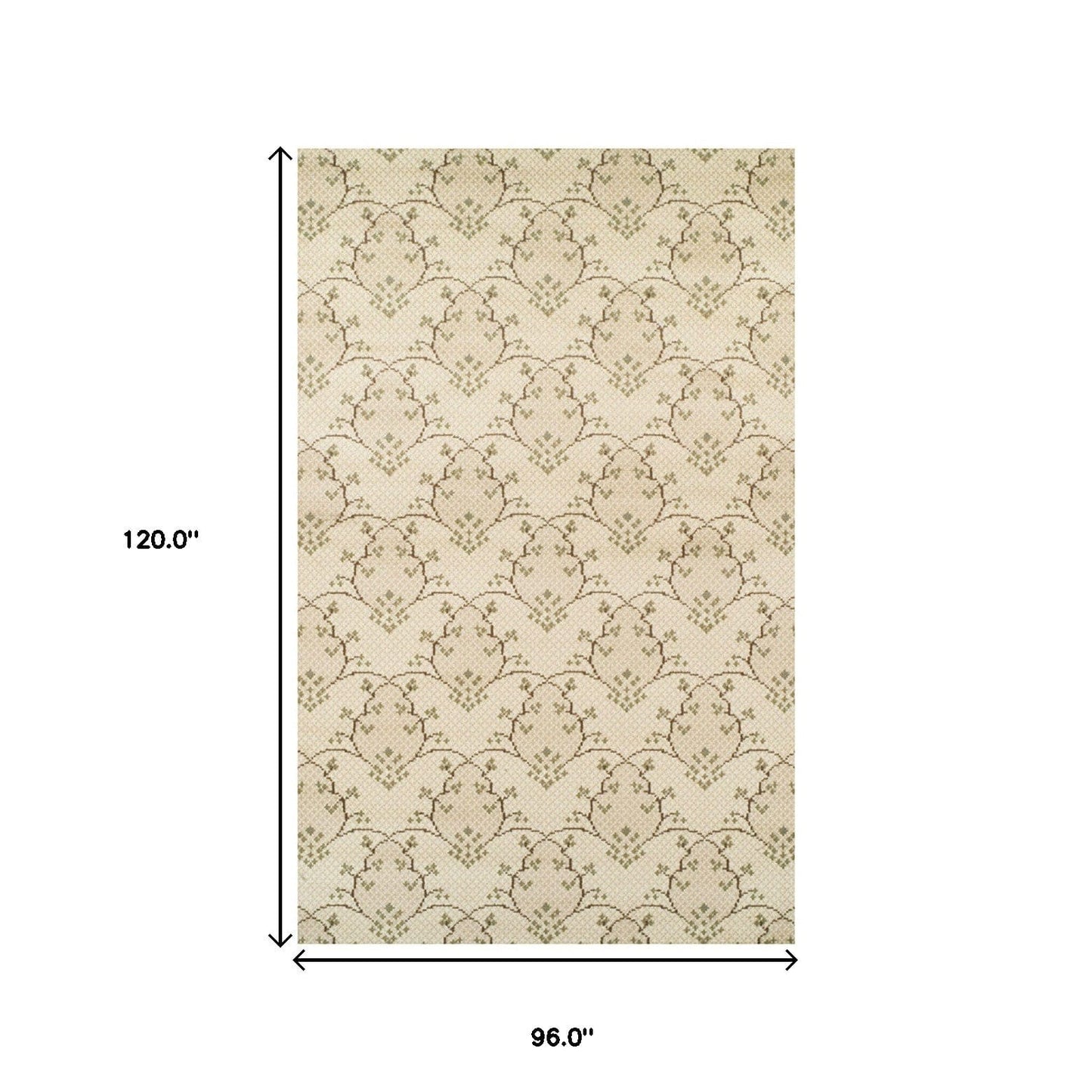 8' X 10' Beige Green And Brown Floral Vines Stain Resistant Area Rug