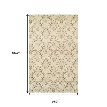 8' X 10' Beige Green And Brown Floral Vines Stain Resistant Area Rug