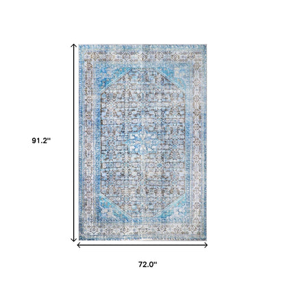 7' X 9' Shades Of Azure Oriental Medallion Area Rug