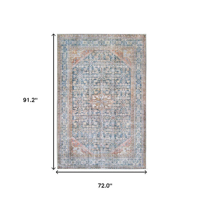 7' X 9' Latte Oriental Medallion Stain Resistant Area Rug
