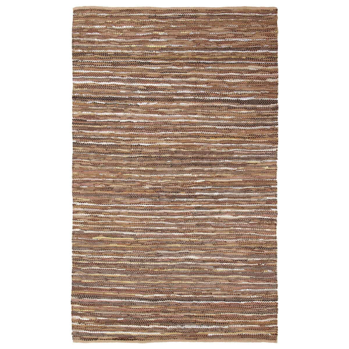5' X 8' Rustic Earth Brown Striped Handmade Leather Blend Area Rug