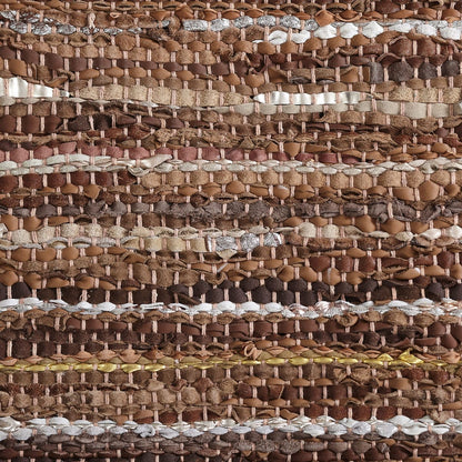 5' X 8' Rustic Earth Brown Striped Handmade Leather Blend Area Rug