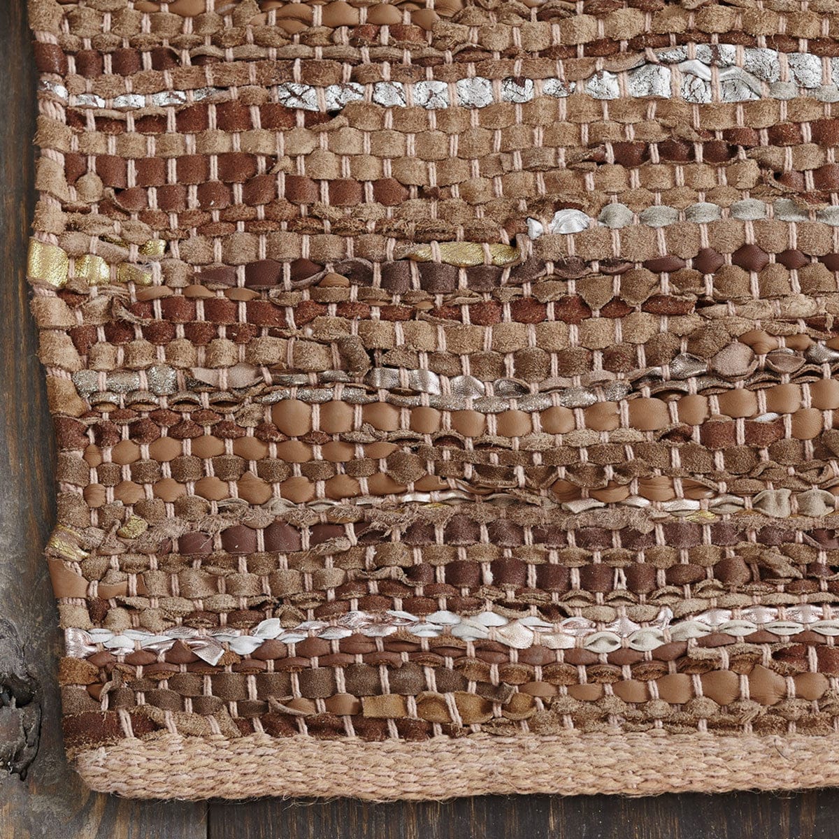 5' X 8' Rustic Earth Brown Striped Handmade Leather Blend Area Rug