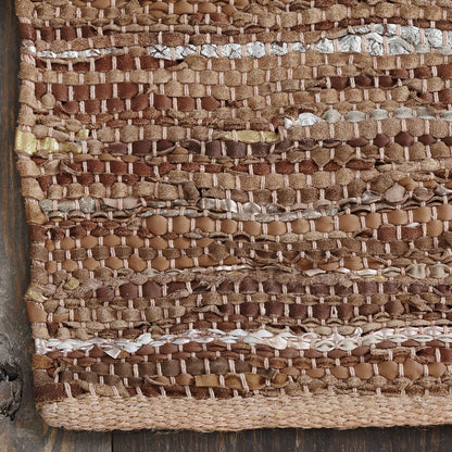 5' X 8' Rustic Earth Brown Striped Handmade Leather Blend Area Rug