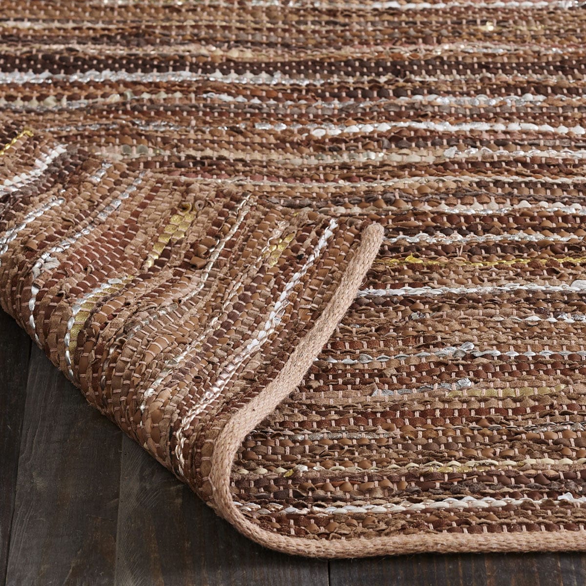 5' X 8' Rustic Earth Brown Striped Handmade Leather Blend Area Rug