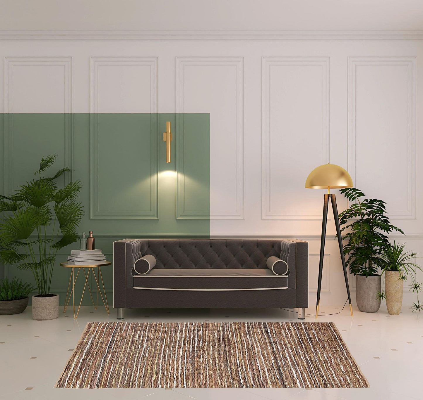 5' X 8' Rustic Earth Brown Striped Handmade Leather Blend Area Rug