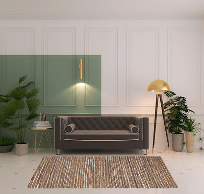 5' X 8' Rustic Earth Brown Striped Handmade Leather Blend Area Rug