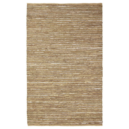 5' X 8' Camel Striped Handmade Leather Area Rug