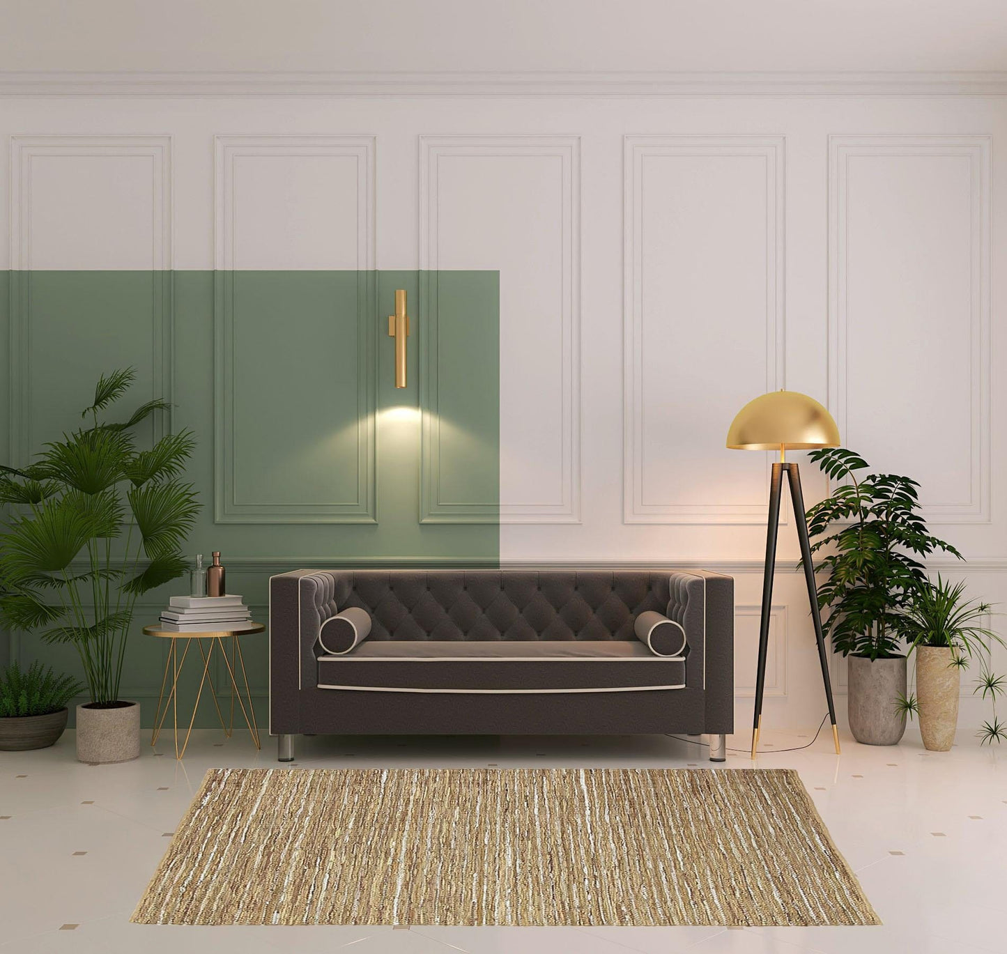 5' X 8' Camel Striped Handmade Leather Area Rug