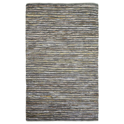 5' X 8' Dusty Grey Striped Handmade Leather Area Rug