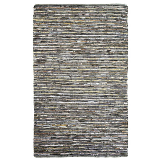 5' X 8' Dusty Grey Striped Handmade Leather Area Rug