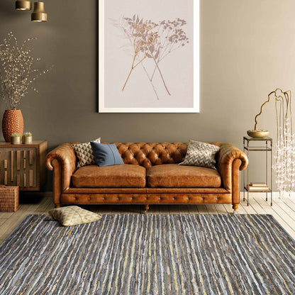 5' X 8' Dusty Grey Striped Handmade Leather Area Rug