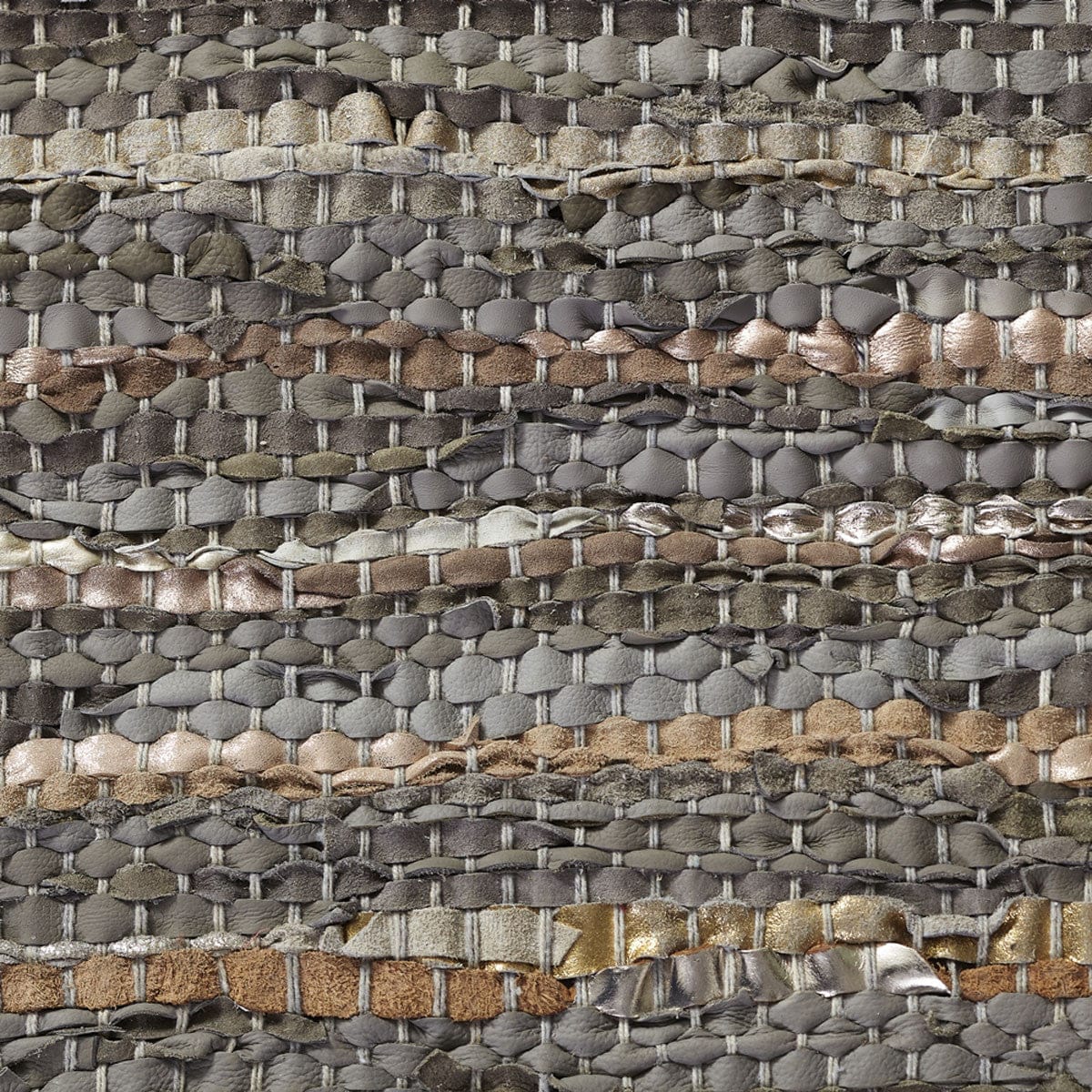 5' X 8' Dusty Grey Striped Handmade Leather Area Rug