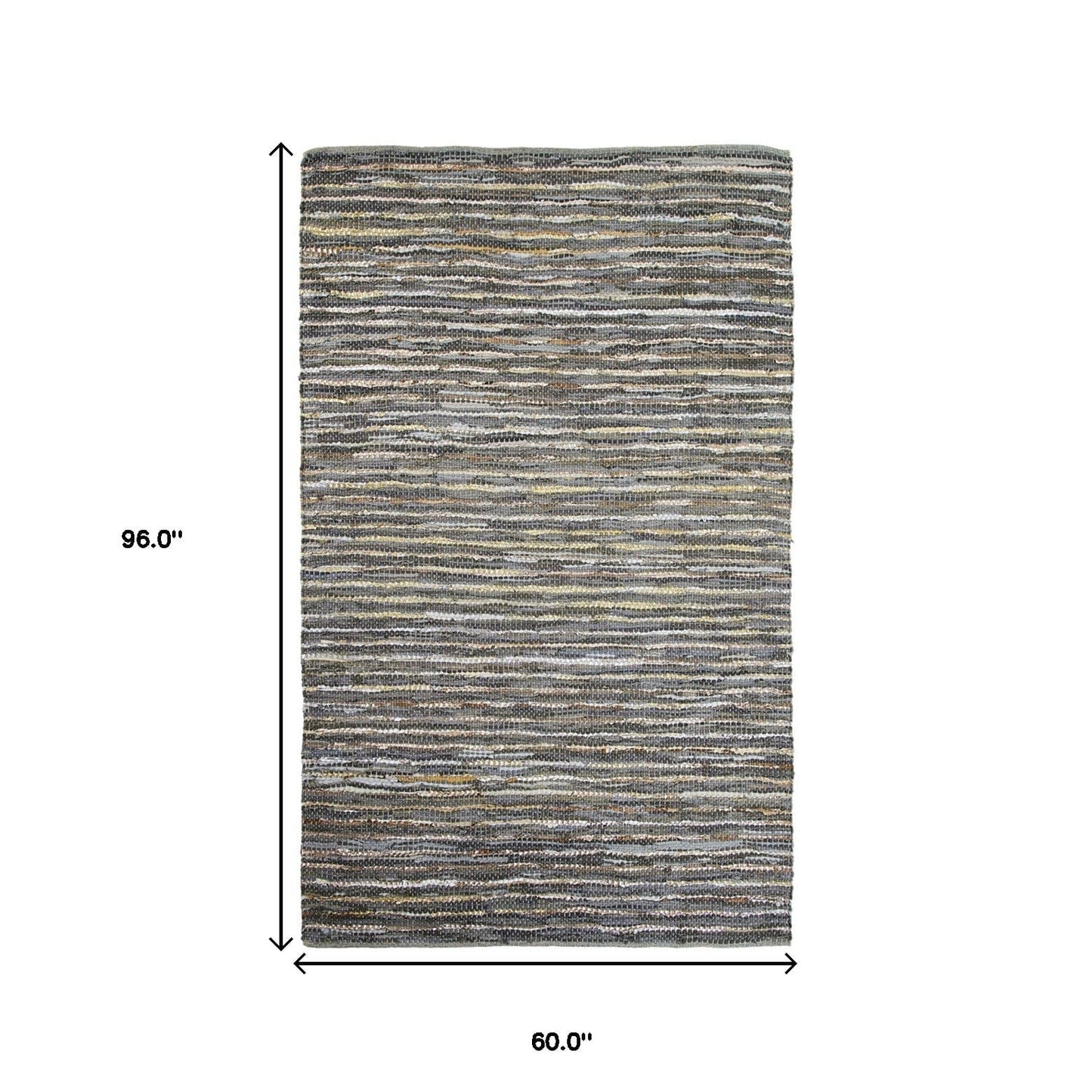 5' X 8' Dusty Grey Striped Handmade Leather Area Rug