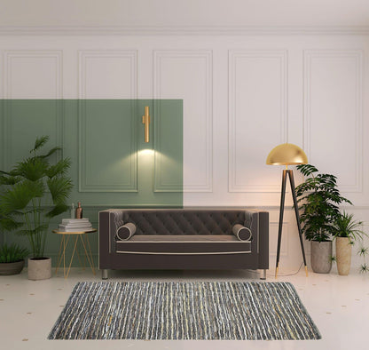 5' X 8' Dusty Grey Striped Handmade Leather Area Rug