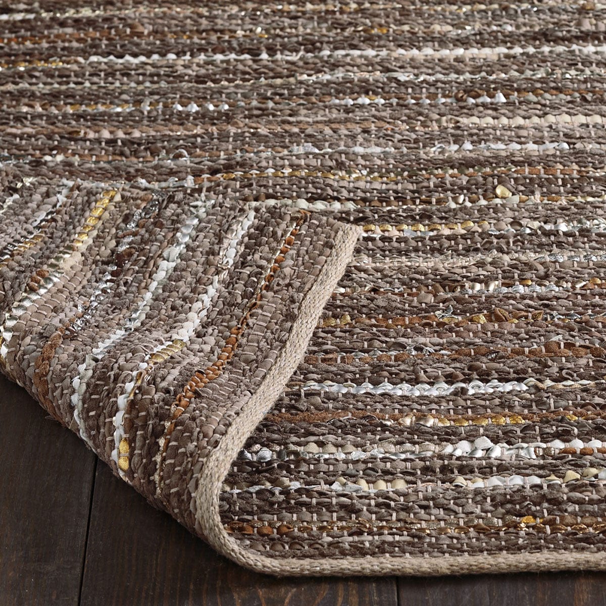 5' X 8' Desert Taupe Striped Handmade Leather Area Rug