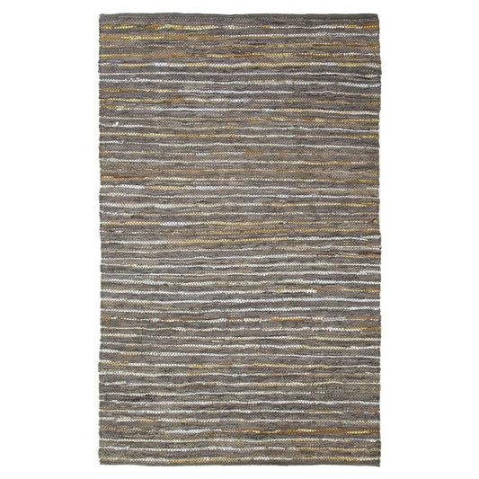 5' X 8' Fossil Striped Handmade Leather Area Rug