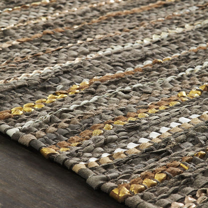 5' X 8' Fossil Striped Handmade Leather Area Rug