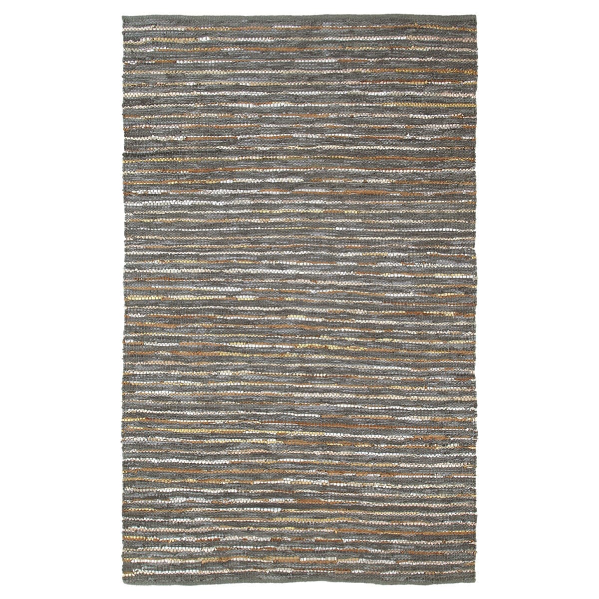 5' X 8' Steel Blue Striped Handmade Leather Area Rug