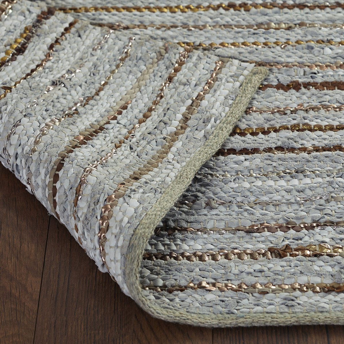 5' X 8' Smoked Grey Striped Handmade Leather Area Rug