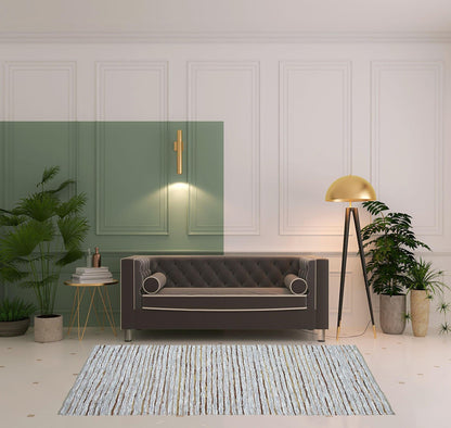 5' X 8' Smoked Grey Striped Handmade Leather Area Rug