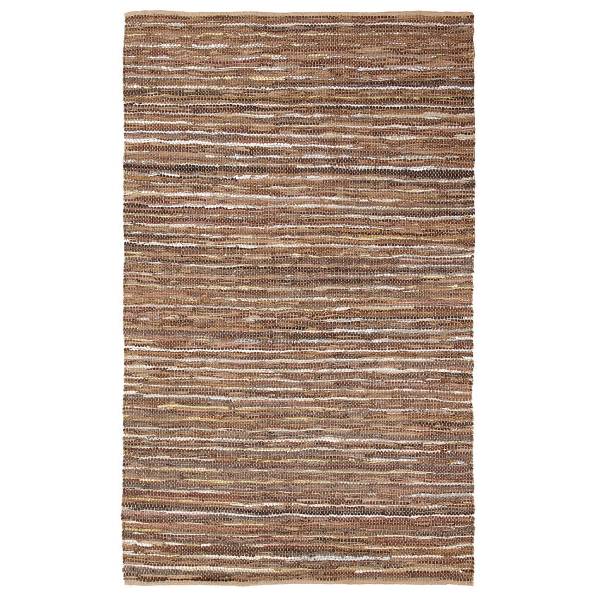 8' X 10' Baked Clay Striped Handmade Leather Area Rug