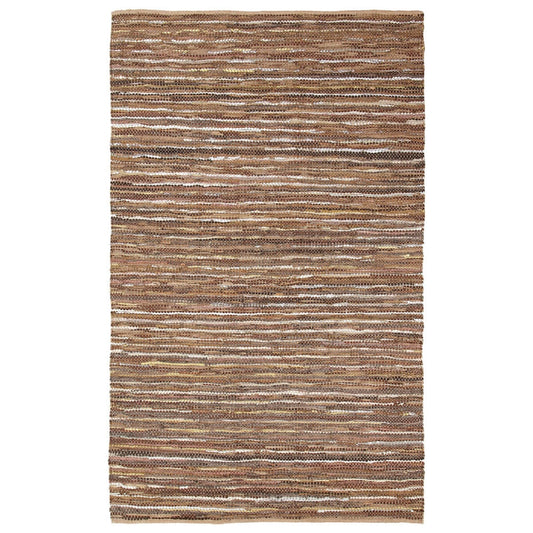 8' X 10' Baked Clay Striped Handmade Leather Area Rug