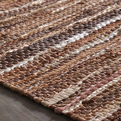 8' X 10' Baked Clay Striped Handmade Leather Area Rug