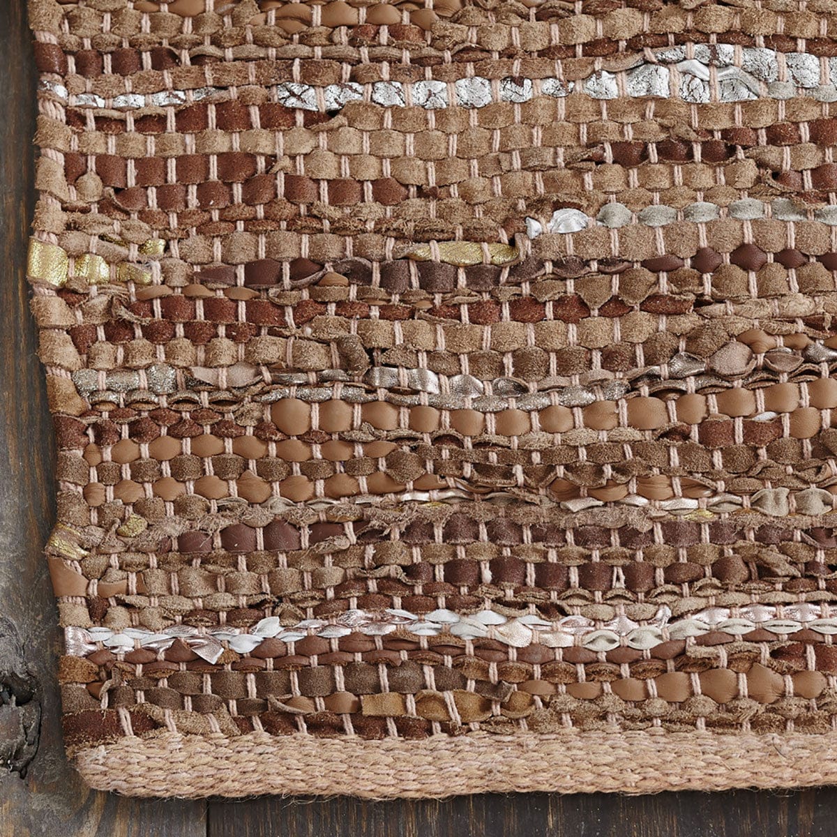 8' X 10' Baked Clay Striped Handmade Leather Area Rug