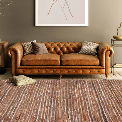 8' X 10' Baked Clay Striped Handmade Leather Area Rug