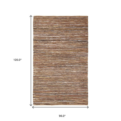 8' X 10' Baked Clay Striped Handmade Leather Area Rug