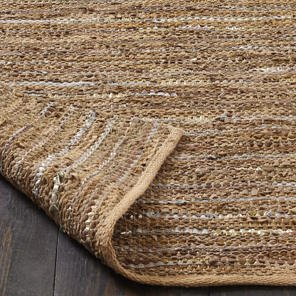 8' X 10' Camel Striped Handmade Leather Area Rug