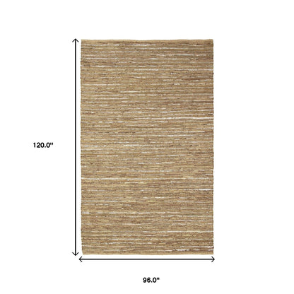 8' X 10' Camel Striped Handmade Leather Area Rug