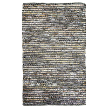 8' X 10' Dusty Grey Striped Handmade Leather Area Rug
