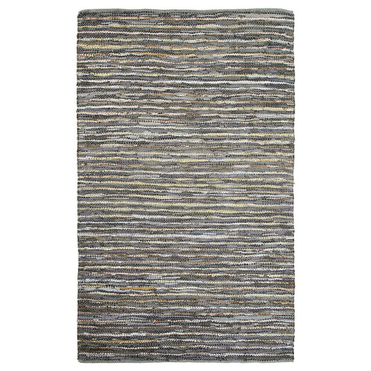 8' X 10' Dusty Grey Striped Handmade Leather Area Rug