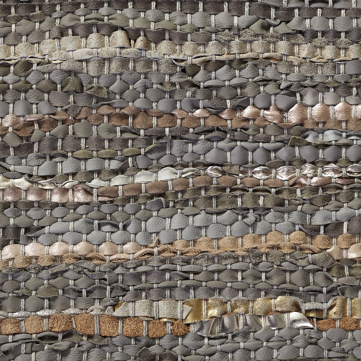 8' X 10' Dusty Grey Striped Handmade Leather Area Rug