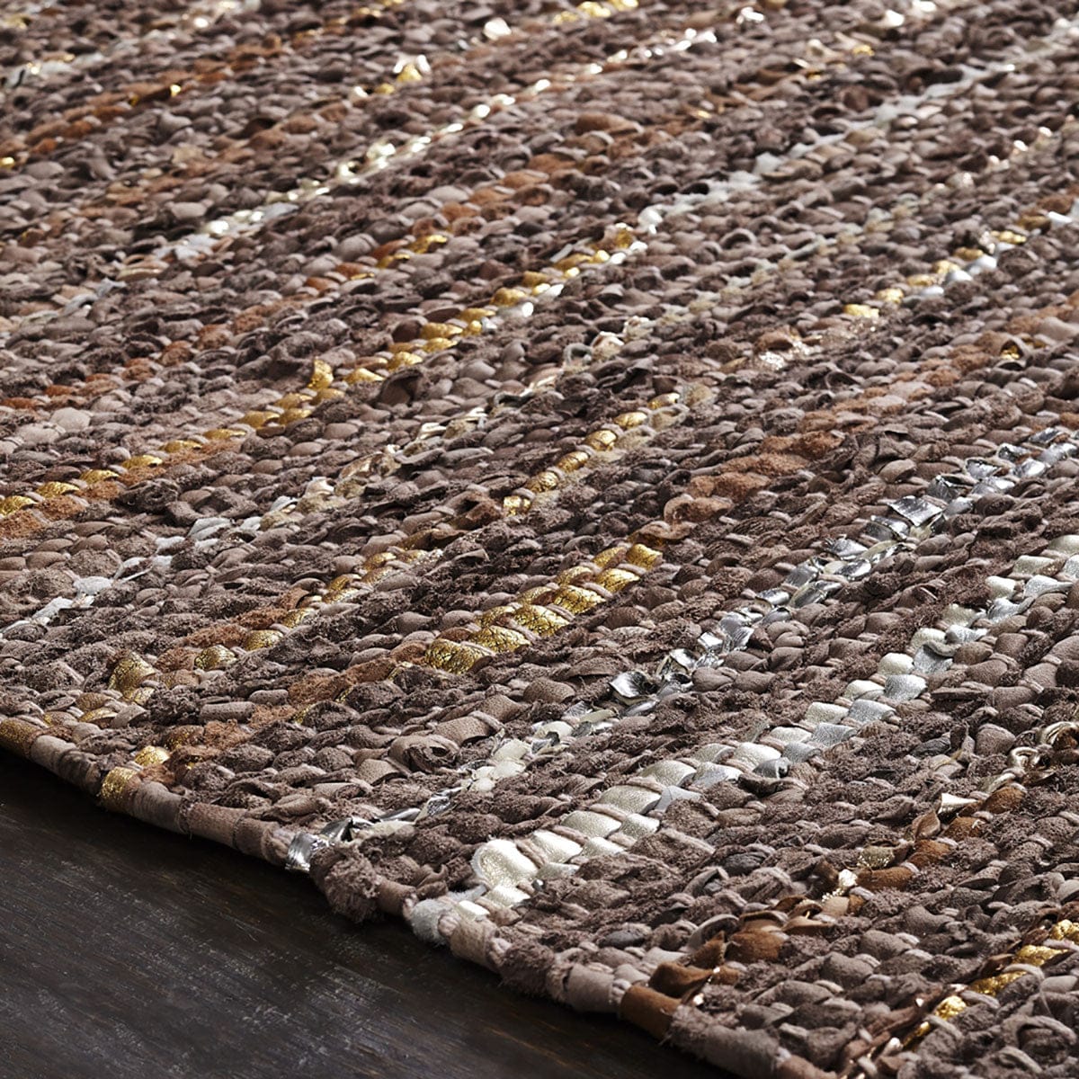 8' X 10' Desert Taupe Striped Handmade Leather Area Rug