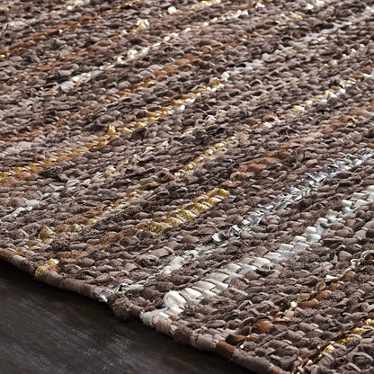 8' X 10' Desert Taupe Striped Handmade Leather Area Rug