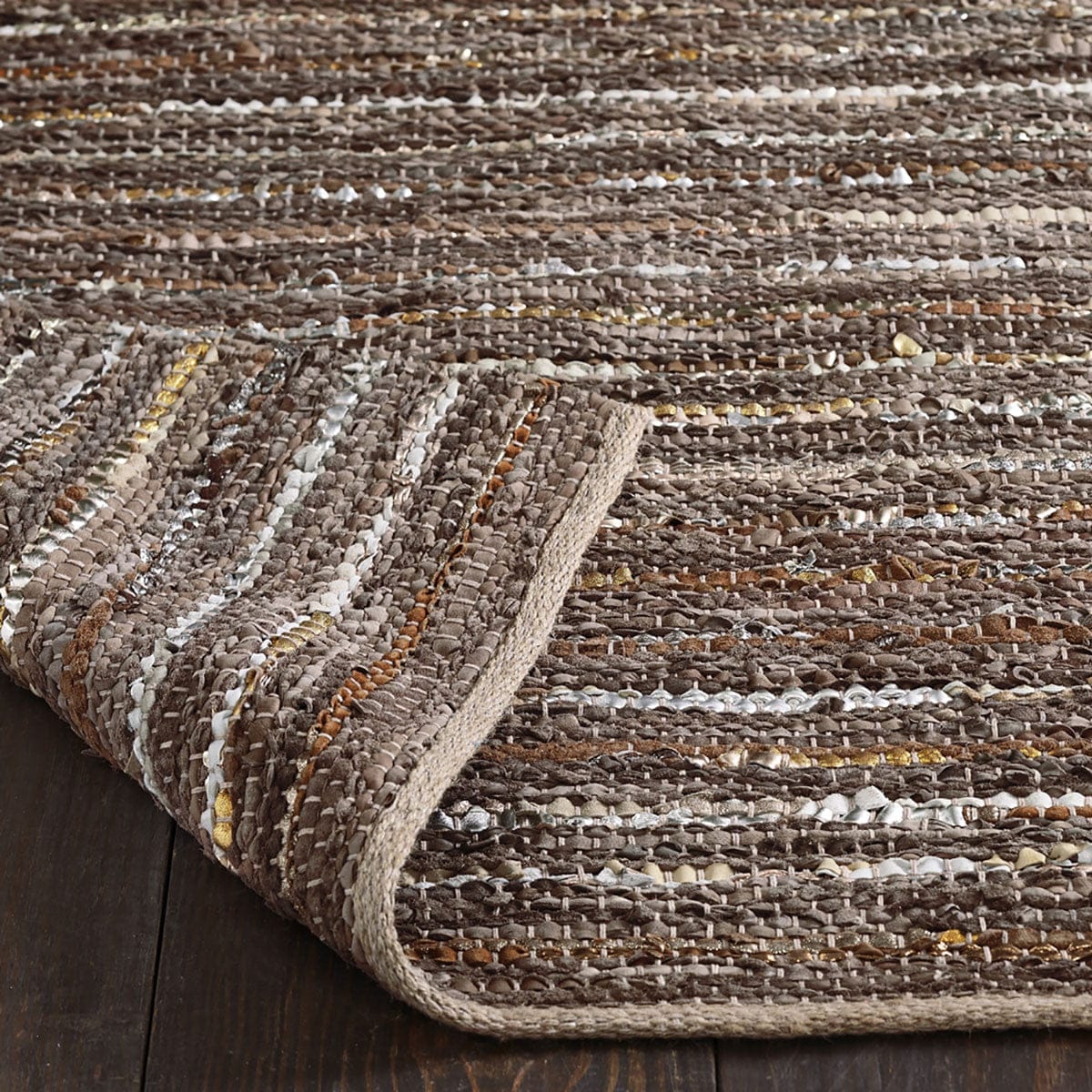 8' X 10' Desert Taupe Striped Handmade Leather Area Rug