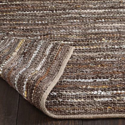 8' X 10' Desert Taupe Striped Handmade Leather Area Rug
