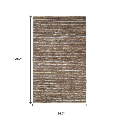 8' X 10' Desert Taupe Striped Handmade Leather Area Rug