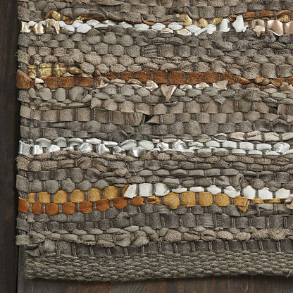 8' X 10' Fossil Striped Handmade Leather Area Rug