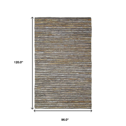 8' X 10' Fossil Striped Handmade Leather Area Rug