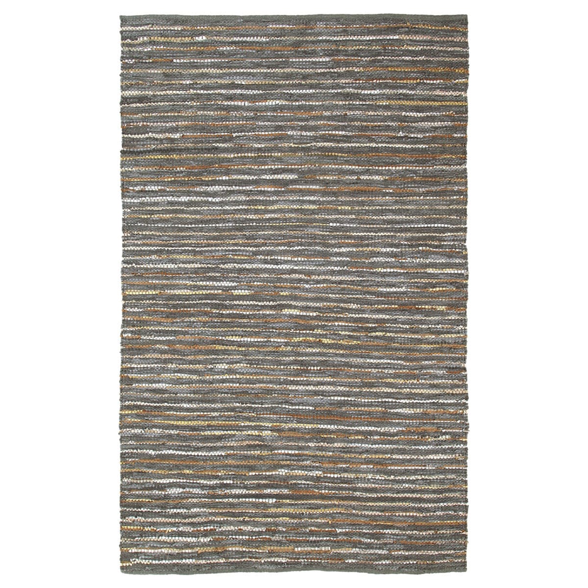 8' X 10' Steel Blue Striped Handmade Leather Area Rug