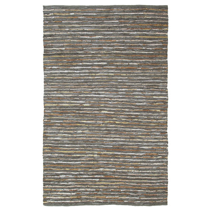 8' X 10' Steel Blue Striped Handmade Leather Area Rug