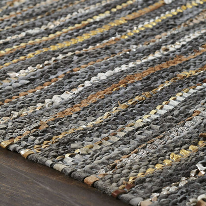 8' X 10' Steel Blue Striped Handmade Leather Area Rug